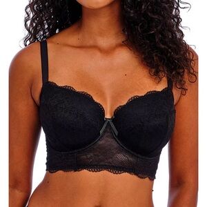FREYA FANCIES AA10114BLK BLACK UNDERWIRE LONGLINE BRA 36K US / 36H UK Full Bust